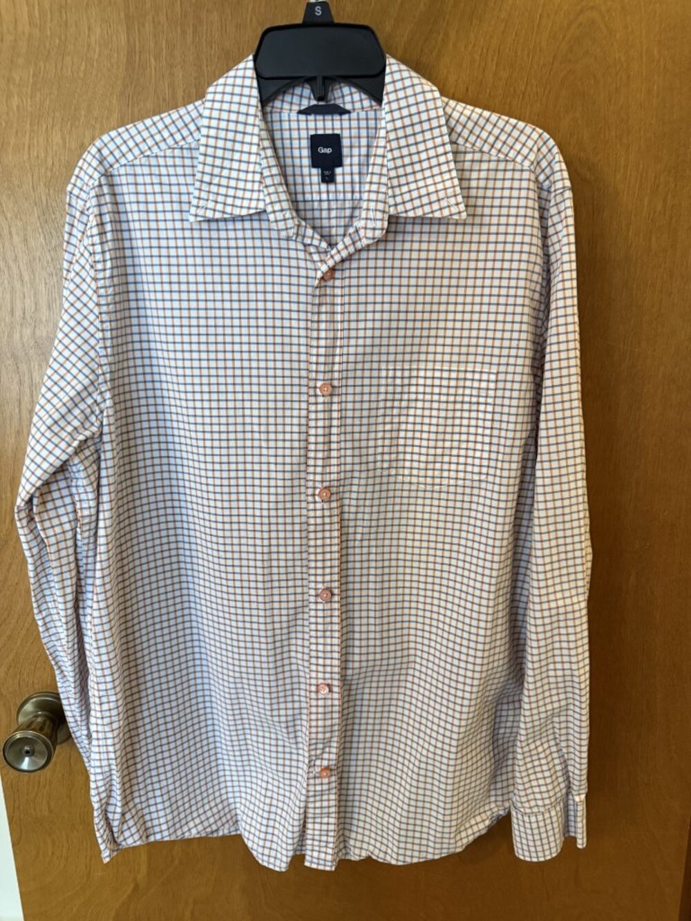 GAP Plaid Button Down Shirt Mens Size Large 100% Cotton White Blue Orange